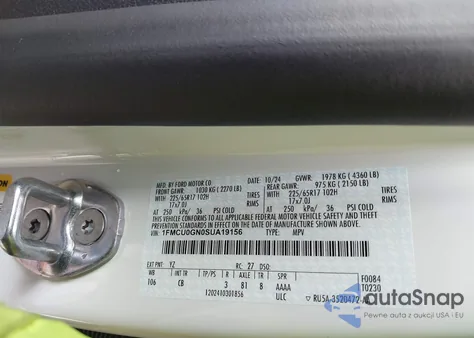 2025 Ford Escape Active из США, поврежденный, VIN 1FMCU0GN0SUA19156